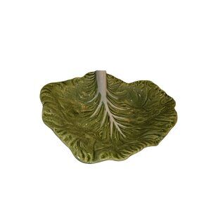 Vintage Cabbage Leaf Ceramic Serving Platter 15" Green Design Retro Dish
